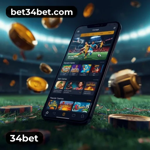 App 34bet para iOS e Android — interface mobile, login biométrico e PIX integrado
