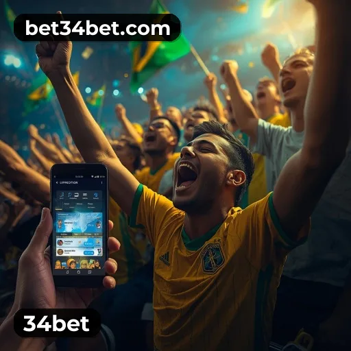 App 34bet para iOS e Android — interface mobile, login biométrico e PIX integrado